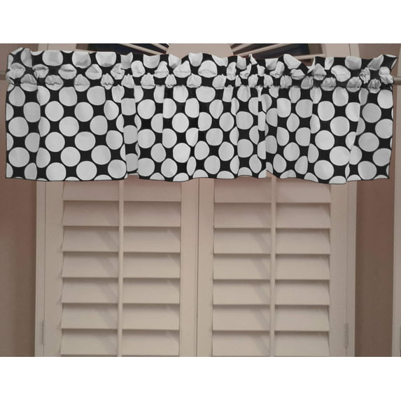 large dots white black cotton window valance 58 wide