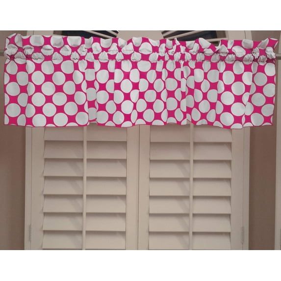 large dots white fuchsia cotton window valance 58 wide