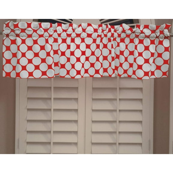 large dots white red cotton window valance 58 wide