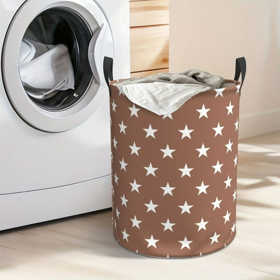 A large folding laundry basket with star pattern - brown durable polyester storage basket, suitable for organizing bedrooms, bathrooms, toys and clothes, laundry room accessories, laundry basket