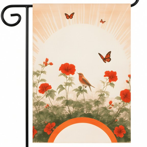 large outdoor flags 28x40 double sided summer A bird sitting on top of a flower next to a butterfly. - summer yard banner 28 x 40 Inch Classic Size for BBQ Area Decoration