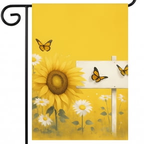large outdoor flags 28x40 double sided summer A picture of a sunflower and some butterflies on a yellow background. 0 large flag Big 28 x 40" Flag for Patio Furniture Accent