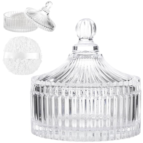 2 PCS Large Body Powder Puff with Glass Jar Set, Soft Washable Powder Puff for Face and Body, Reusable Puff with Ribbon Band for Makeup Glitter and After-Bath Care