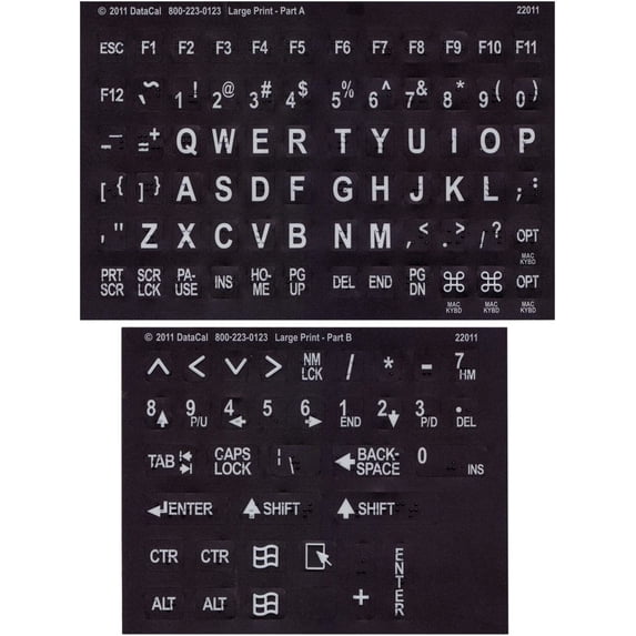 Large Print-Braille Keyboard Cover, White on Black