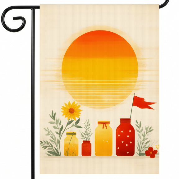 large summer garden flags A poster with jars of honey and flowers in front of a sunset. A hanging flag 28 x 40 Inch Presentation Size for Modern Yard Decor