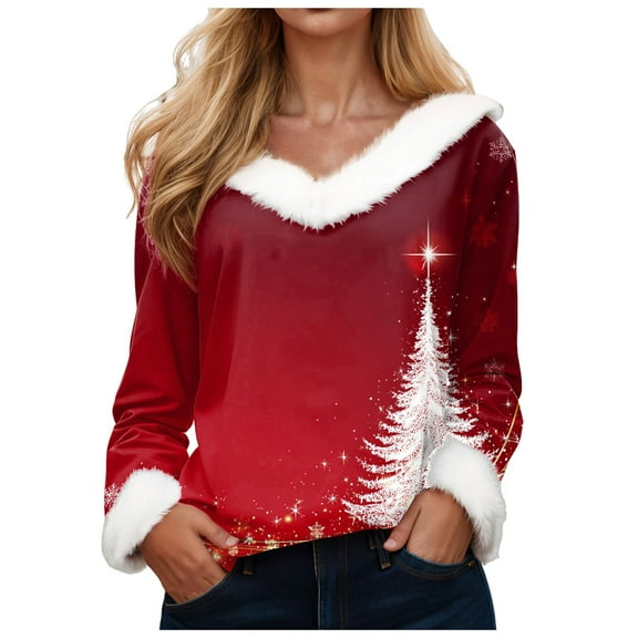 larppty 2025 Women's Christmas Fuzzy Soft Blouse - Festive Holiday Party Top (Hot Pink, 3XL)