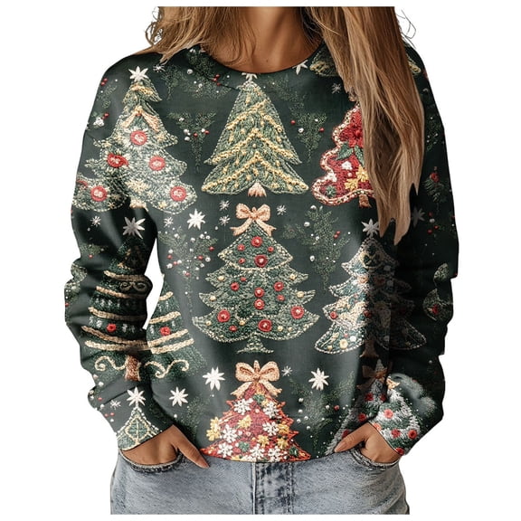 larppty 2025 Womens Ugly Christmas Sweaters Funny Cute Xmas Tree Tops Long Sleeve Crewneck Sweatshirts (Wine, XL)