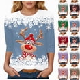 thumbnail image 1 of larppty 3/4 Length Sleeve Women Tops Crew Neck Blouses Dressy Casual Christmas T Shirts Loose Fit Holiday Clothes (Brown, XL), 1 of 4