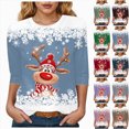 thumbnail image 1 of larppty 3/4 Length Sleeve Women Tops Crew Neck Blouses Dressy Casual Christmas T Shirts Loose Fit Holiday Clothes (Light Gray, 3XL), 1 of 4