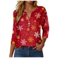 thumbnail image 1 of larppty 3/4 Length Sleeve Womens Tops V Neck T Shirts Dressy Casual Basic Christmas Print Tees 2025 (Red, M), 1 of 9