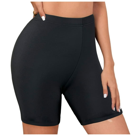 larppty 7" Swim Shorts Women High Waisted Bathing Suit Shorts Tummy Control Swimsuit Boyshorts Bottom (Black, L)