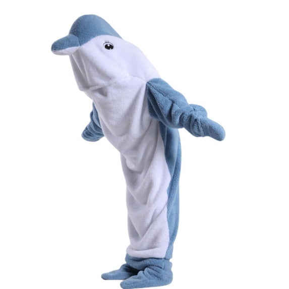 larppty Adult Christmas Gifts,Dolphin Blanket Onesie Hoodie,Wearable Blanket Onesie Costume Soft Cozy Flannel Animals Sleeping Bag
