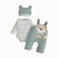 thumbnail image 1 of larppty Baby Boy Clothes Infant 3pcs Outfit Set Long Sleeve Striped Romper Bear Embroidery Overall Suspender Pants Hat Sets, 1 of 7
