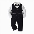 thumbnail image 1 of larppty Baby Boy Clothes Suits Infant Gentleman Wedding Outfit Formal Dress Shirt Vest Bowtie Pants 4Pcs Baby Suit Sets (Black,3-6 Months), 1 of 1
