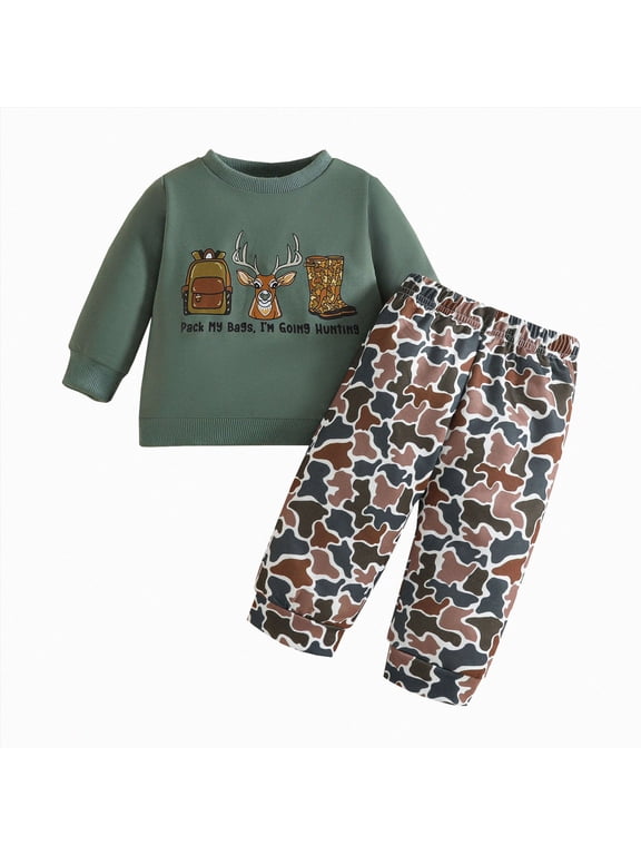 Baby Boy Clothes Toddler Camo Outfits Long Sleeve Animal Sweatshirt Camouflage Pants Fall Winter Set (Dark Green,2-3 Years)