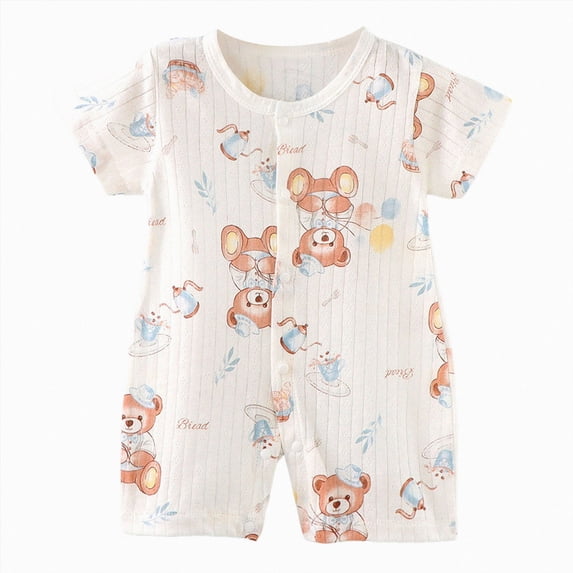 larppty Baby Boy Cotton Romper Newborn Infant Summer Clothes 3 6 12 18 Months Short Sleeve Striped Jumpsuit Playsuit Bodysuit
