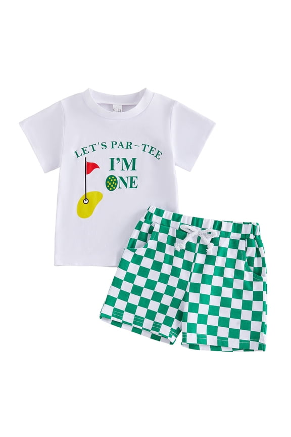 Baby Boy First Birthday Golf Outfit Short Sleeve Hole In One Golf T-Shirt Top Shorts 2Pcs Set Summer Clothes（Yellow, 12-18 Months）