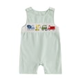 thumbnail image 1 of larppty Baby Boy Summer Clothes Sleeveless Embroidery Fishing Gingham Romper Jumpsuit Retro Smocked Shortall（Green， 3-6 Months）, 1 of 7