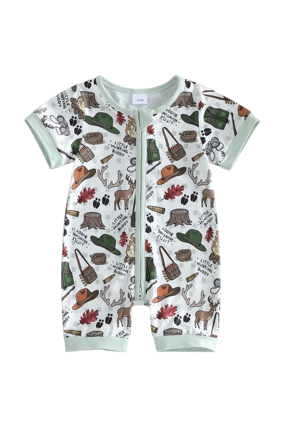 Baby Boy Summer Outfit Newborn Mallard Duck Deer Romper Zipper Onesie Jumpsuit Overalls Camo Hunting Clothes(Blue, 12-18 Months)