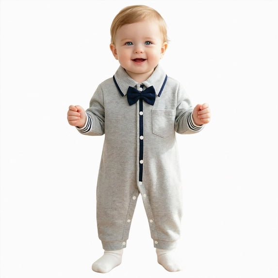 larppty Baby Boys Gentleman Romper One-Piece Outfit Tuxedo Style with Snap Closure (0-18 Months)
