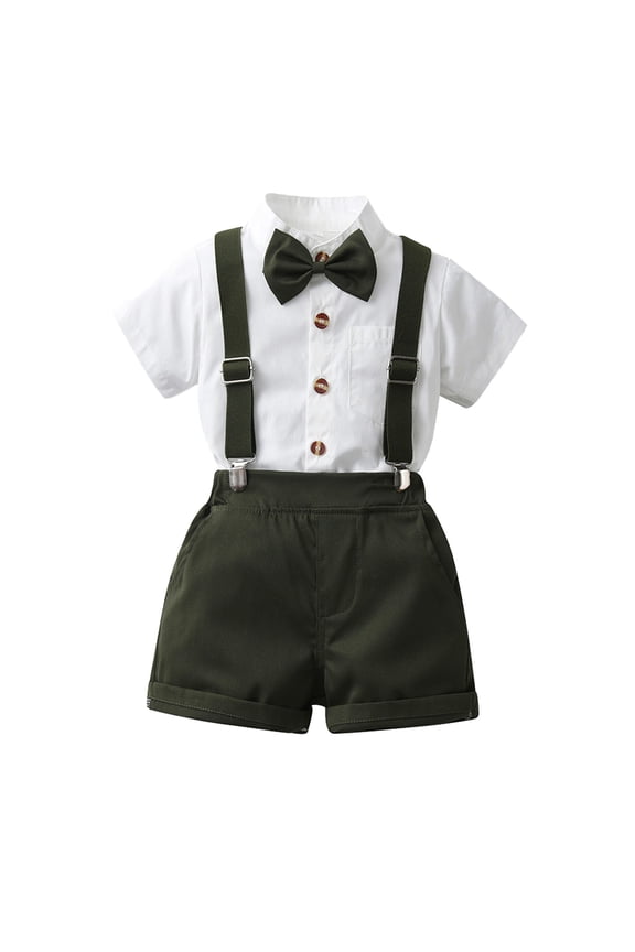 Baby Boys Gentleman Shorts Sets, Outfits Suits, Shirt+Shorts+Bow Tie+Suspenders Yellow for boys 4-5 Years
