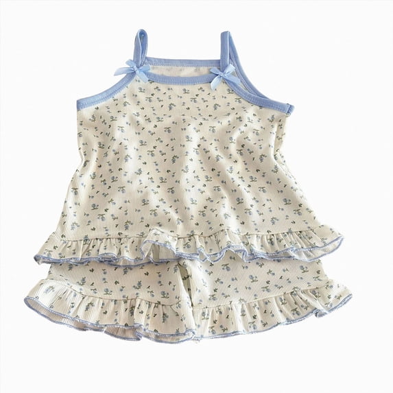 larppty Baby Boys Girls Pajama Sets Kids Toddler Soft Comfy Sleepwear Short Sleeve Tops and Shorts 2 Piece Pjs Sets(Blue,7-8 Years)