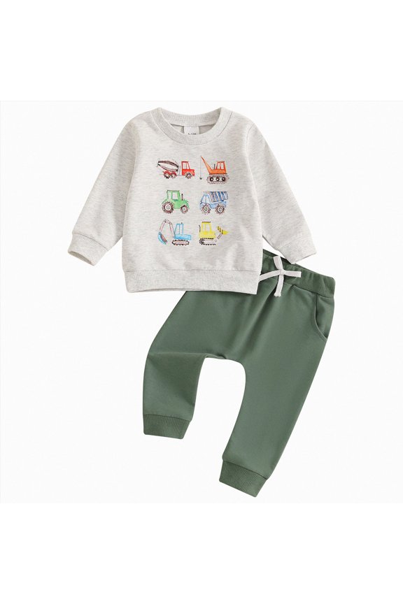 Baby Clothes Boy Toddler Outfit Retro Insect Bugs Sweatshirt + Pants Set Fall Winter(Grey,3-4 Years)