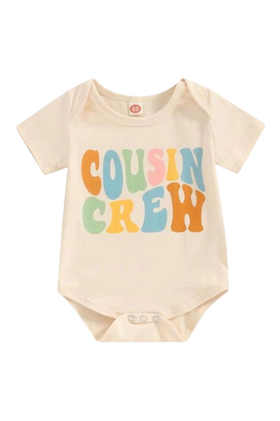 Baby Girl 0-3 Months Romper Cousin Crew Printed Lil Cousin Bodysuit Toddler Big Cousin Summer Shirt Tops Beige