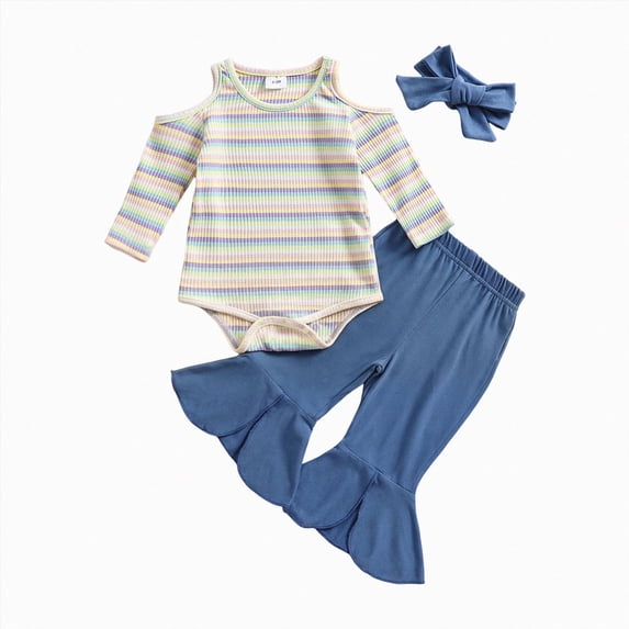 larppty Baby Girl Clothes Fall Winter Coming Home Outfits | Newborn Preemie Girl Long Sleeve Ruffle Romper Tops Bell Bottom Pants, Infant Girls Fall Outfit Clothing Sets with Headband