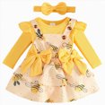 thumbnail image 1 of larppty Baby Girl Clothes Fall Winter Outfit Long Sleeve Ruffle Romper Plaid Skirt Bow Headband 3 Pcs Set 0-18 Months (Yellow,9-12 Months), 1 of 6