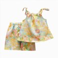 thumbnail image 1 of larppty Baby Girl Clothing Set Loungewear Cute Cartoons Printed Round Neck Short Sleeve Shirt and Shorts Sets Children's Sports Suit(Yellow,5-6 Years), 1 of 4