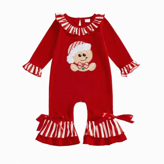 larppty Baby Girl First Christmas Outfit My 1st Christmas Newborn Romper Long Sleeve Jumpsuit Infant Santa Outfit