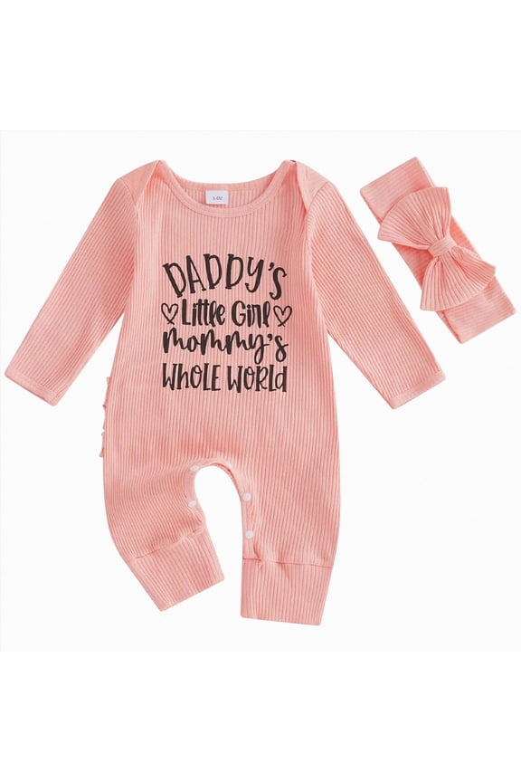 Baby Girl Romper I Love Mom Jumpsuit Newborn Preemie Hospital Coming Home Clothes(Light Pink)
