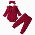 thumbnail image 1 of larppty Baby Girl's 3pc Rib Frill Long Sleeve Romper and Pant Set(Wine), 1 of 6