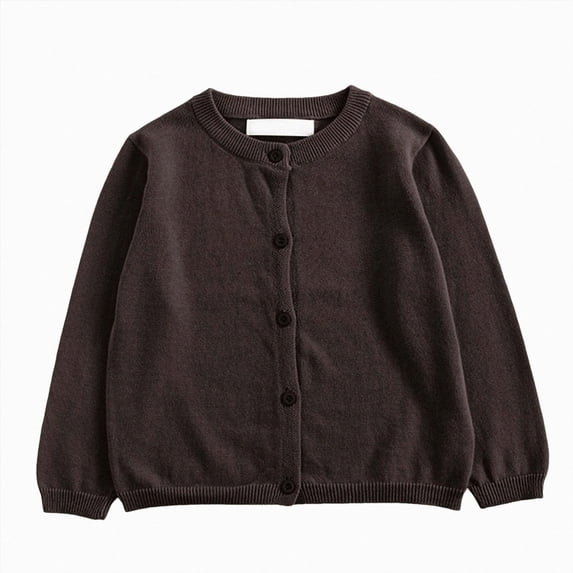 larppty Baby Girls Boys Cotton Cardigan Long Sleeve Kid Button Sweater Girl Crew Neck Cardigans Uniform Sweater(Coffee,3-4 Years)