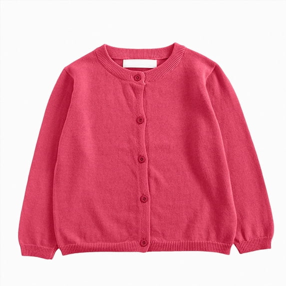 larppty Baby Girls Boys Cotton Cardigan Long Sleeve Kid Button Sweater Girl Crew Neck Cardigans Uniform Sweater(Watermelon Red,2-3 Years)