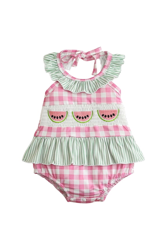 Baby Girls Watermelon Romper Fly Sleeve Ruffle Rompers Sleeveless Collar Bodysuits Summer Clothes (Pink,3-6 Months)