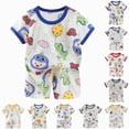 thumbnail image 1 of larppty Baby Kids Pajamas Set, 2-Piece Short Sleeve Sleepwear, Soft Breathable Printed Pajamas(3-4 Years,Blue), 1 of 6