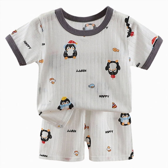 larppty Baby Kids Pajamas Set, 2-Piece Short Sleeve Sleepwear, Soft Breathable Printed Pajamas(6-12 Months,Grey)