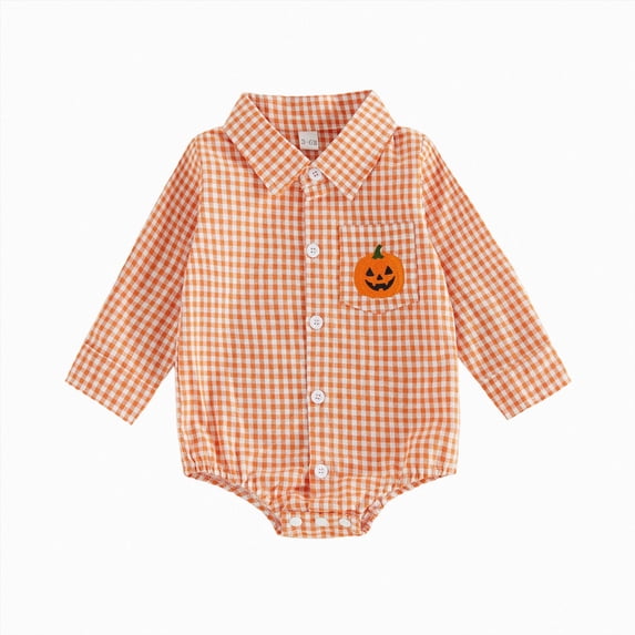 larppty Baby Plaid Romper Boys Girls Button Down Bodysuit Long Sleeve Lapel Neck Tops Fall Winter Festival Clothes