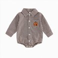 thumbnail image 1 of larppty Baby Plaid Romper Boys Girls Button Down Bodysuit Long Sleeve Lapel Neck Tops Fall Winter Festival Clothes, 1 of 4