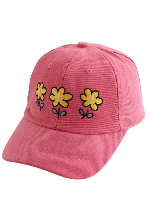 Baseball Hat for Toddler Girls Cute Embroidered Adjustable Vintage Washed Kids Baseball Cap (Pink,3-8 Years)