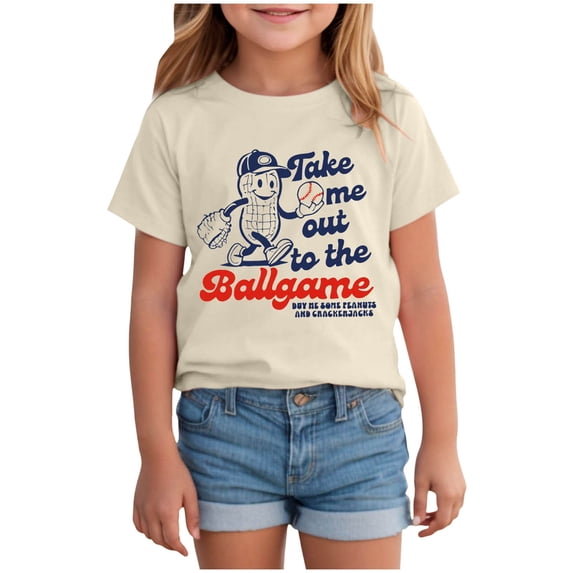 larppty Baseball Shirts for Girls Boys Game Day Short Sleeve Shirt Toddler Kids Baseball Team Fan Tee (Beige,2-3 Years)