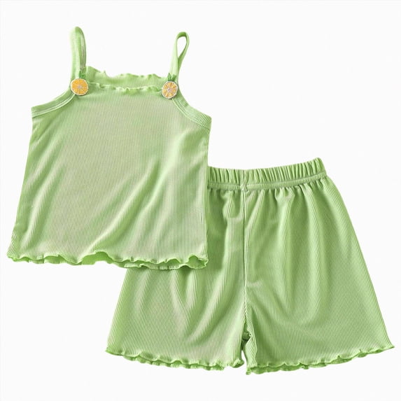 larppty Big Girls Pajamas Girls Pajamas Kids 2-Piece Lounge Set Short Sleeve Top & Shorts Soft Pjs(Green,12-18 Months)