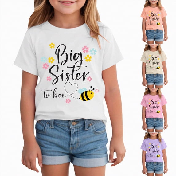 larppty Big Sister Shirt Baby Girl Toddler Shirts Short Sleeve Cute Tee (Pink, 5-6 Years)