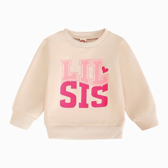 larppty Big Sister Sweatshirt Toddler Girl BIG SIS Chenille Patch Crewneck Pullover Tops Big Sister Gift Shirt Outfit(Khaki,0-6 Months)