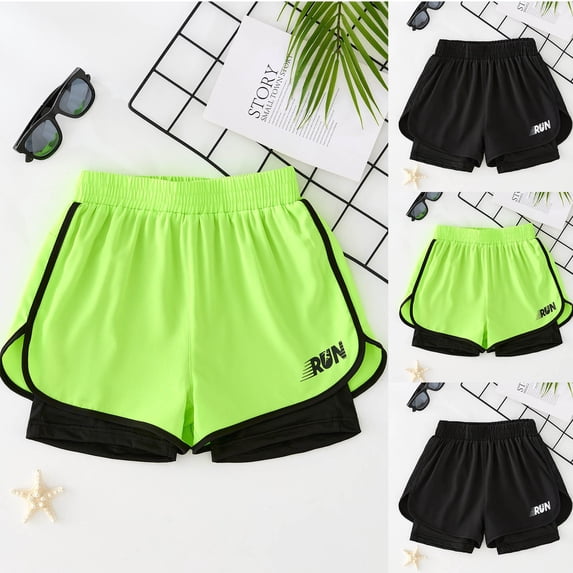 larppty Boy's 2 in 1 Athletic Active Shorts Quick Dry Running Workout Gym 3" Sports Basketball Shorts with Liner(Black, 13-14 Years)