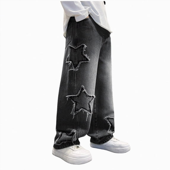 larppty Boy's Star Baggy Jeans Teen Boys Straight Wide Leg Denim Pants with Pockets(10-11 Years)