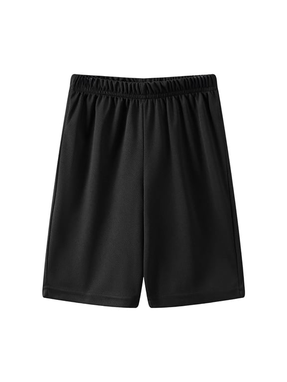 Boys Athletic Shorts High Waist Elastic Active Performance Running Basketball Shorts with Pockets 4-14 Years(Black, 13-14 Years)