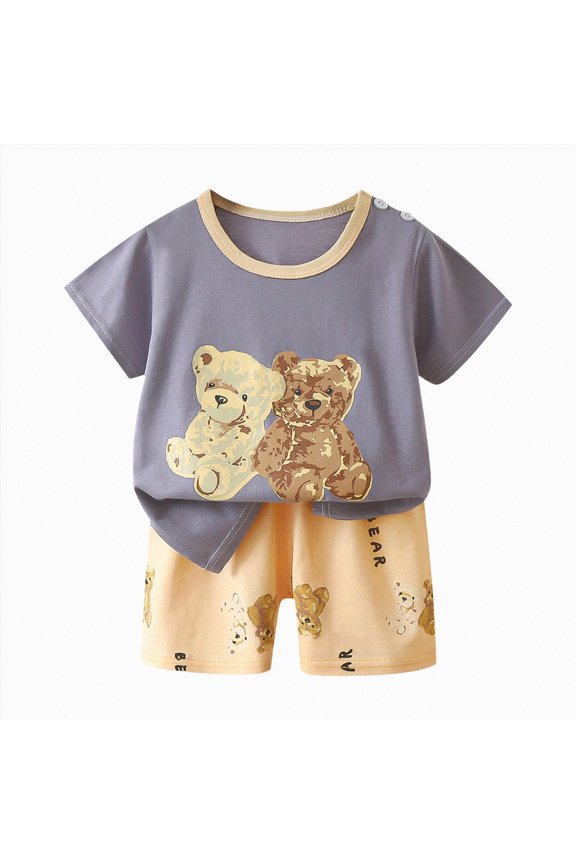 Boys Comfortable Short Sleeved Pieces Set with Cartoon Print (18-24 Months,Grey)